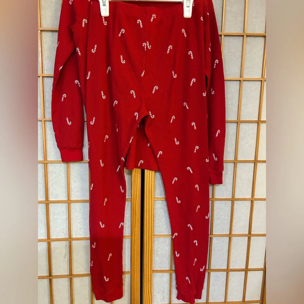 Carters Waffle Knit Girls Christmas Candy canes 2pc Pajama 14